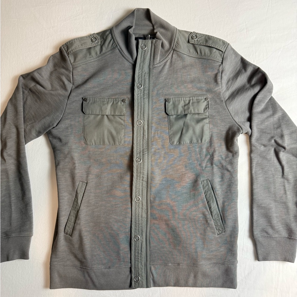 Ken Cole New York Men’s Gray Military Zip Jacket | Size L | Zip & Snap Front